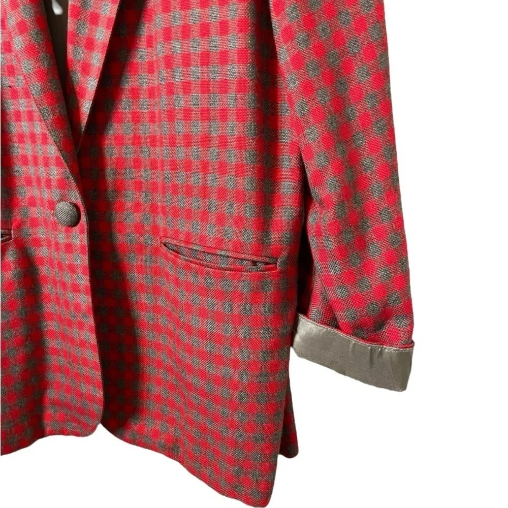 Vintage Christy Girl Oversized Blazer Jacket Women 8 Red Gray Plaid 80s 90s USA - Picture 4 of 8